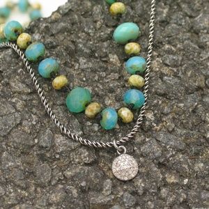 Sterling, Czech Glass Turquoise Beads and Diamond